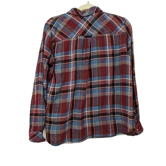 KUT from the Kloth Snap Button Up Shirt Women's Sz Medium Maroon Blue Plaid - Picture 2 of 10